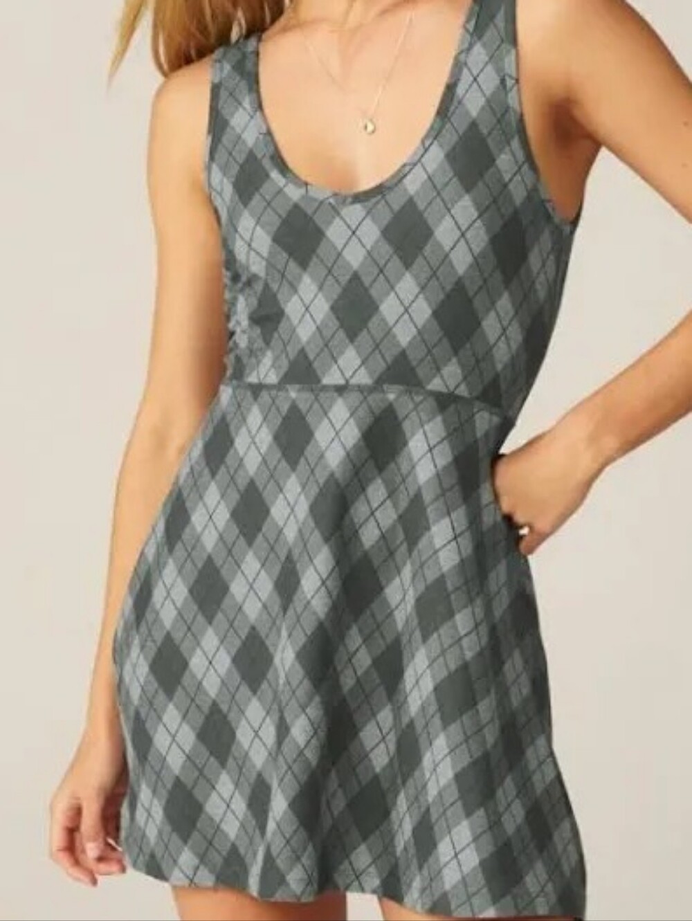 Beyond Yoga Spacedye Movement Dress Grey Argyle NWT